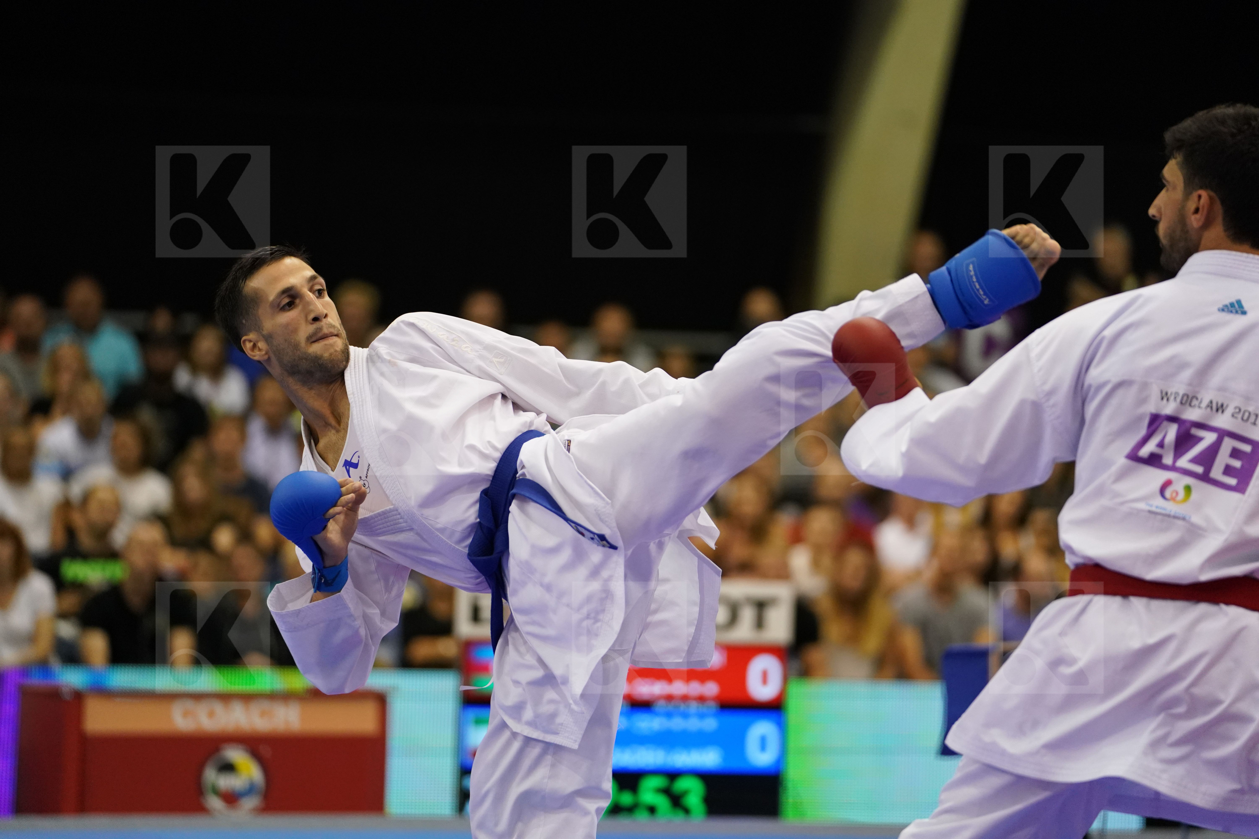 Azerbaijan Farzaliyev Firdosi Gold match Iran Islamic Republic of Male Kumite -60kg Mehdizadeh Amir